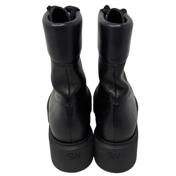 Stuart Weitzman Black Leather Platform Combat Boots Size 7.5 Lug Sole - Picture 4 of 5